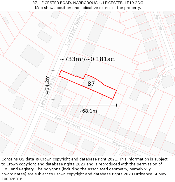 87, LEICESTER ROAD, NARBOROUGH, LEICESTER, LE19 2DG: Plot and title map