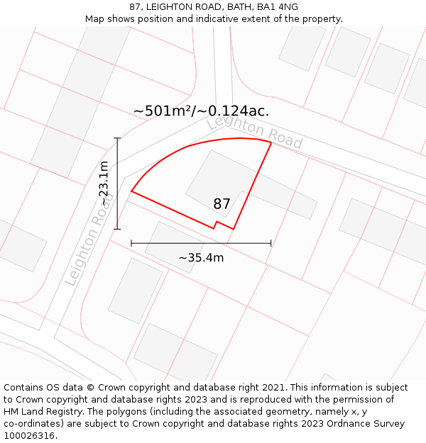 87, LEIGHTON ROAD, BATH, BA1 4NG: Plot and title map