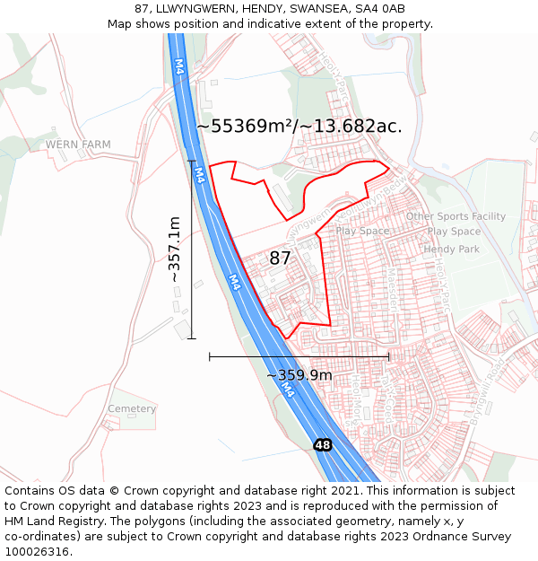 87, LLWYNGWERN, HENDY, SWANSEA, SA4 0AB: Plot and title map