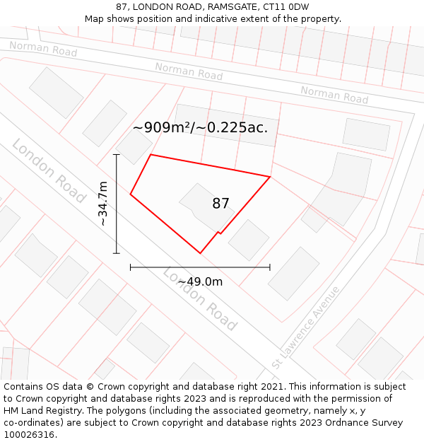 87, LONDON ROAD, RAMSGATE, CT11 0DW: Plot and title map