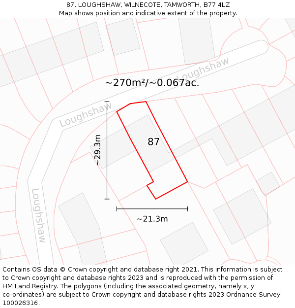 87, LOUGHSHAW, WILNECOTE, TAMWORTH, B77 4LZ: Plot and title map