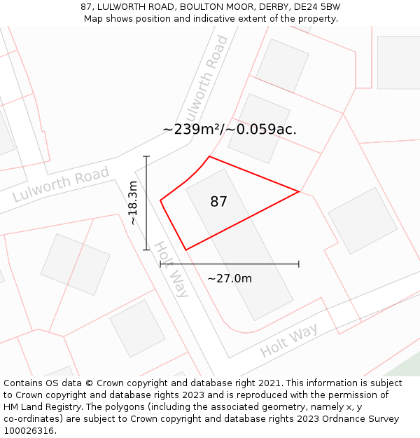 87, LULWORTH ROAD, BOULTON MOOR, DERBY, DE24 5BW: Plot and title map