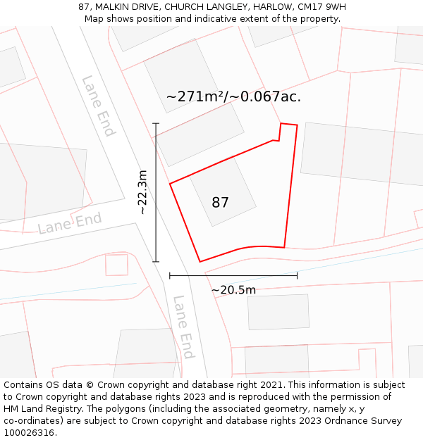 87, MALKIN DRIVE, CHURCH LANGLEY, HARLOW, CM17 9WH: Plot and title map