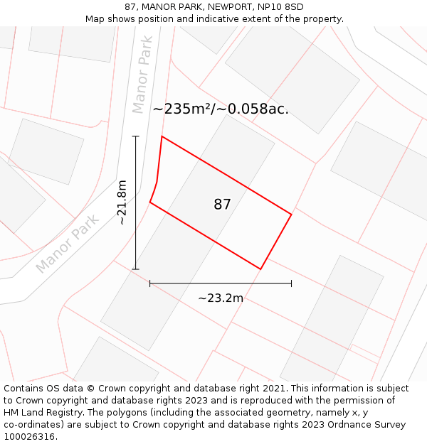 87, MANOR PARK, NEWPORT, NP10 8SD: Plot and title map