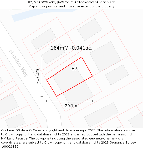 87, MEADOW WAY, JAYWICK, CLACTON-ON-SEA, CO15 2SE: Plot and title map