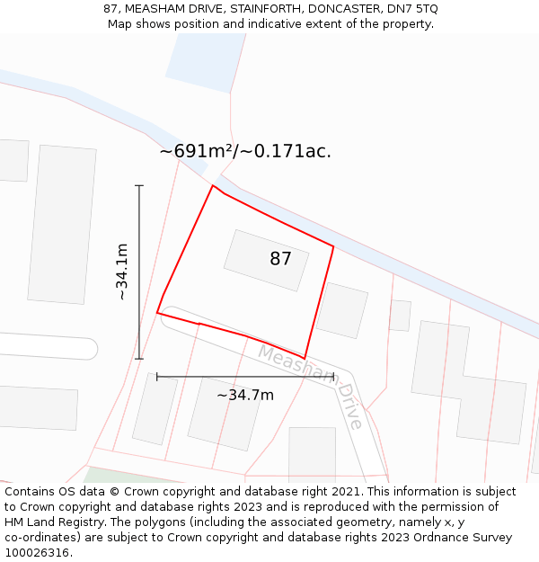 87, MEASHAM DRIVE, STAINFORTH, DONCASTER, DN7 5TQ: Plot and title map