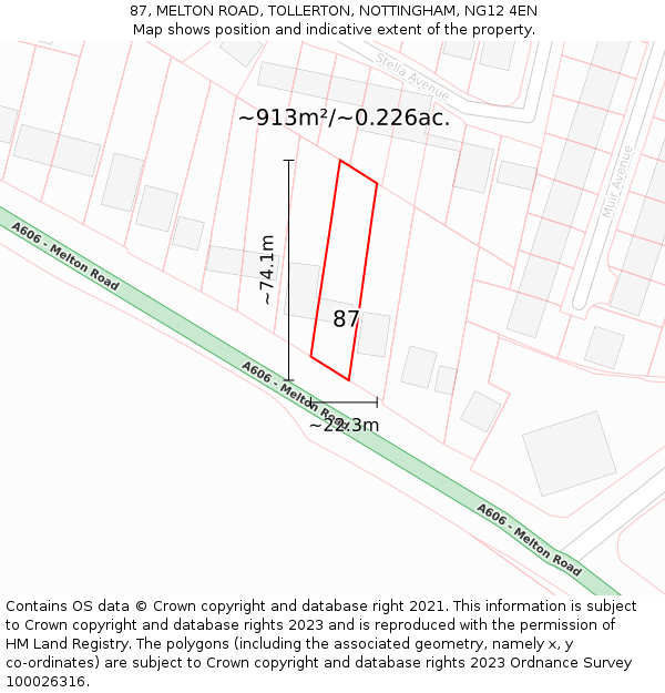 87, MELTON ROAD, TOLLERTON, NOTTINGHAM, NG12 4EN: Plot and title map