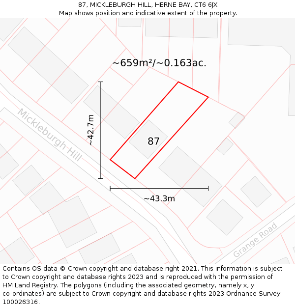 87, MICKLEBURGH HILL, HERNE BAY, CT6 6JX: Plot and title map