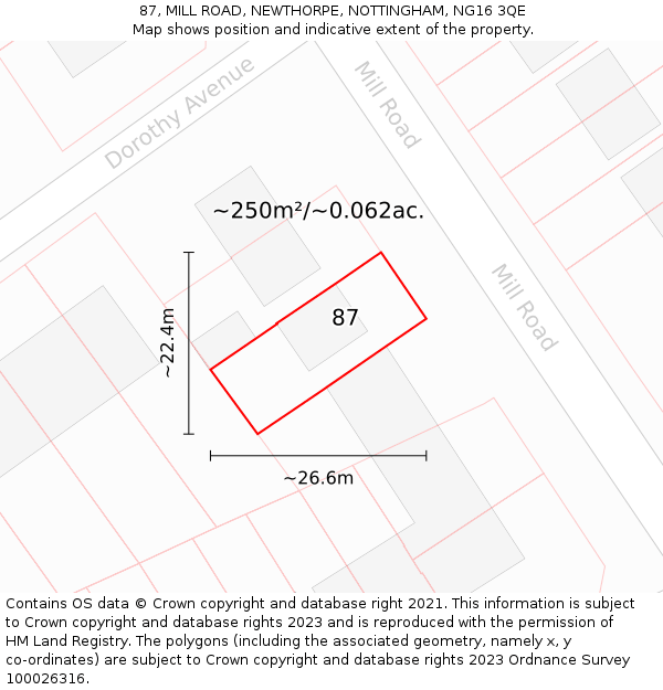 87, MILL ROAD, NEWTHORPE, NOTTINGHAM, NG16 3QE: Plot and title map