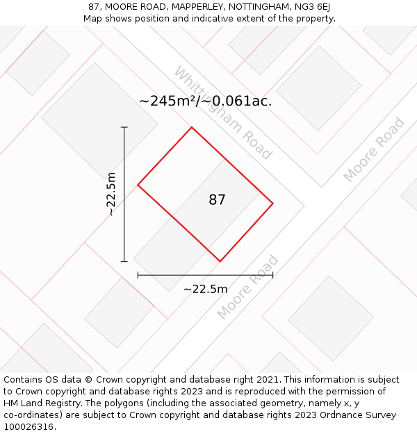 87, MOORE ROAD, MAPPERLEY, NOTTINGHAM, NG3 6EJ: Plot and title map