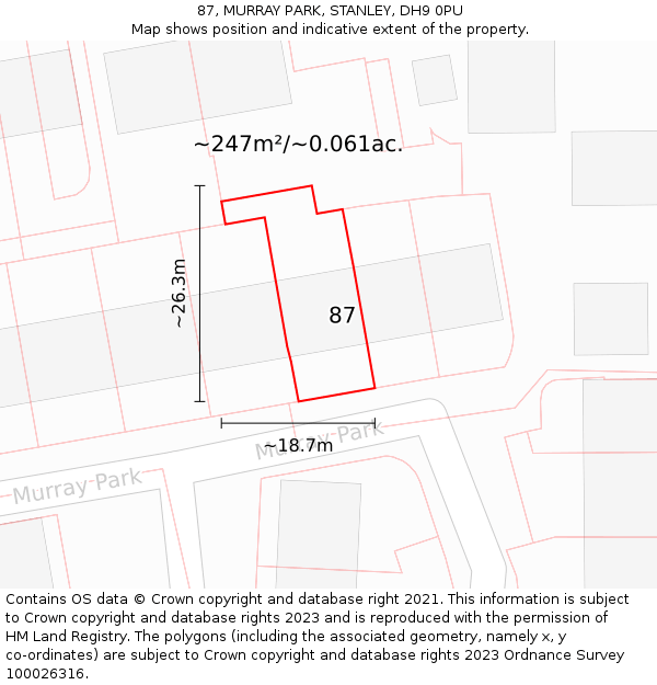 87, MURRAY PARK, STANLEY, DH9 0PU: Plot and title map