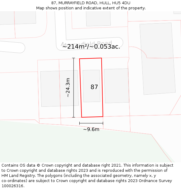 87, MURRAYFIELD ROAD, HULL, HU5 4DU: Plot and title map
