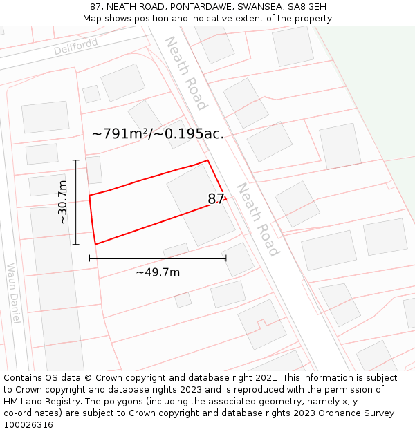 87, NEATH ROAD, PONTARDAWE, SWANSEA, SA8 3EH: Plot and title map