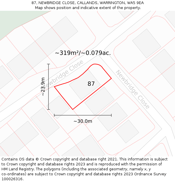 87, NEWBRIDGE CLOSE, CALLANDS, WARRINGTON, WA5 9EA: Plot and title map