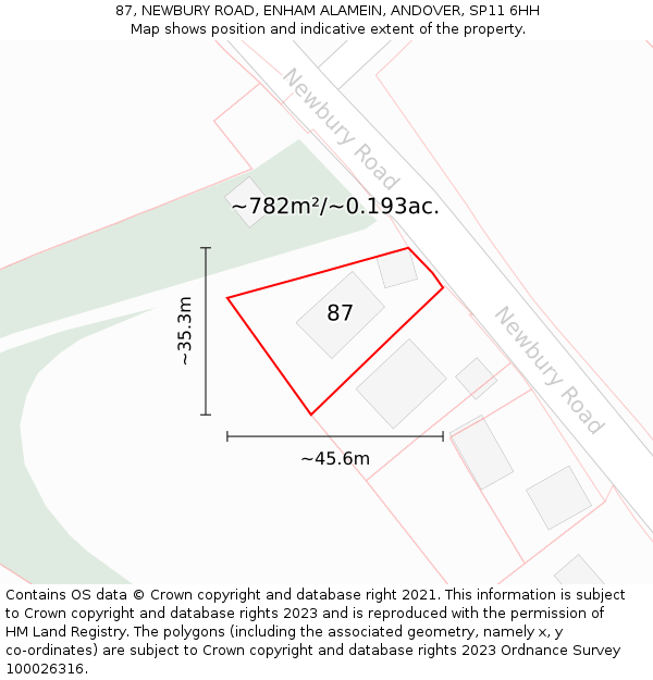 87, NEWBURY ROAD, ENHAM ALAMEIN, ANDOVER, SP11 6HH: Plot and title map