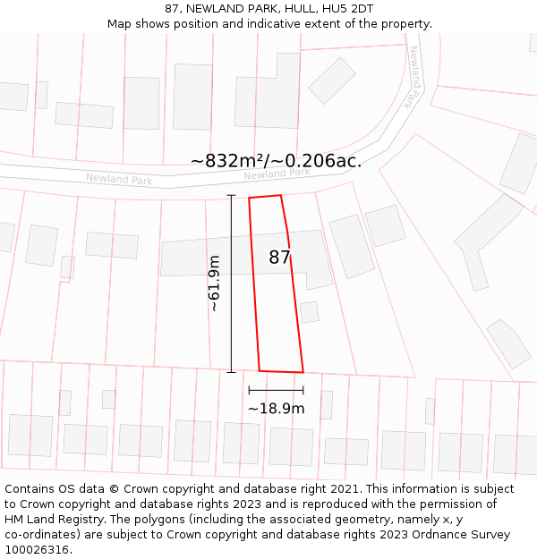 87, NEWLAND PARK, HULL, HU5 2DT: Plot and title map