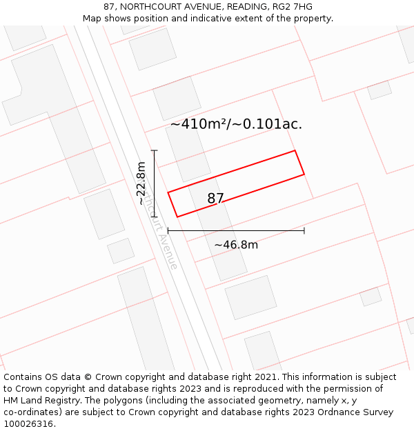 87, NORTHCOURT AVENUE, READING, RG2 7HG: Plot and title map