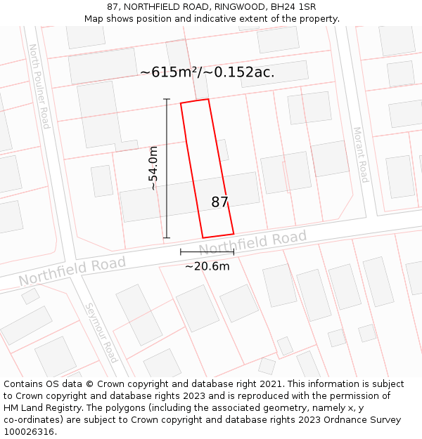 87, NORTHFIELD ROAD, RINGWOOD, BH24 1SR: Plot and title map