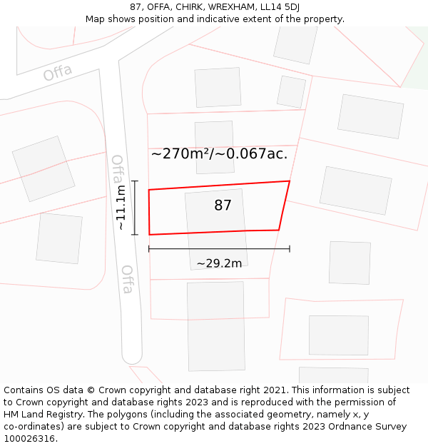 87, OFFA, CHIRK, WREXHAM, LL14 5DJ: Plot and title map