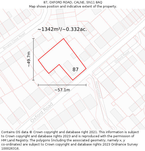 87, OXFORD ROAD, CALNE, SN11 8AQ: Plot and title map