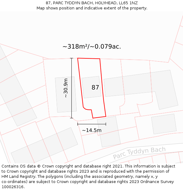 87, PARC TYDDYN BACH, HOLYHEAD, LL65 1NZ: Plot and title map