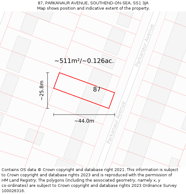 87, PARKANAUR AVENUE, SOUTHEND-ON-SEA, SS1 3JA: Plot and title map