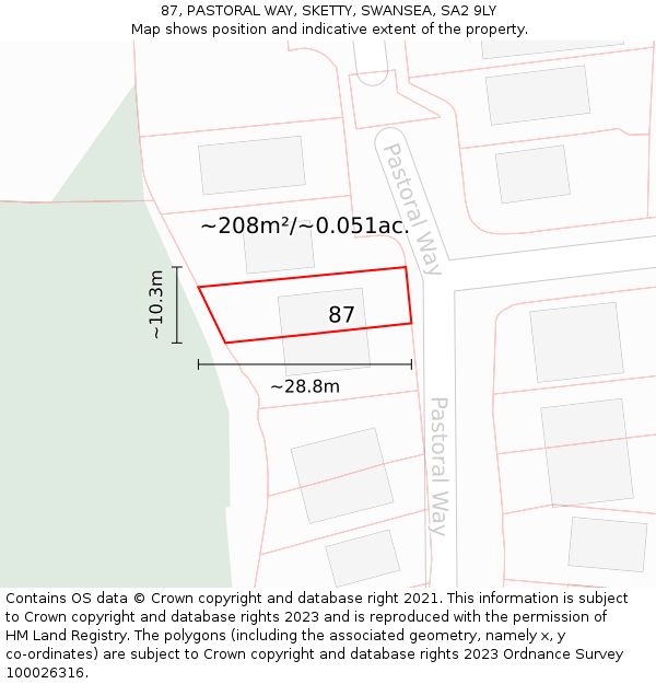 87, PASTORAL WAY, SKETTY, SWANSEA, SA2 9LY: Plot and title map