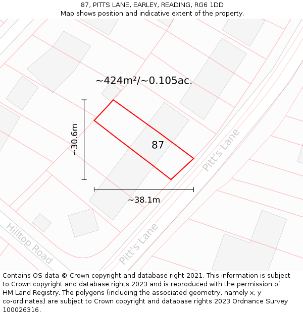 87, PITTS LANE, EARLEY, READING, RG6 1DD: Plot and title map