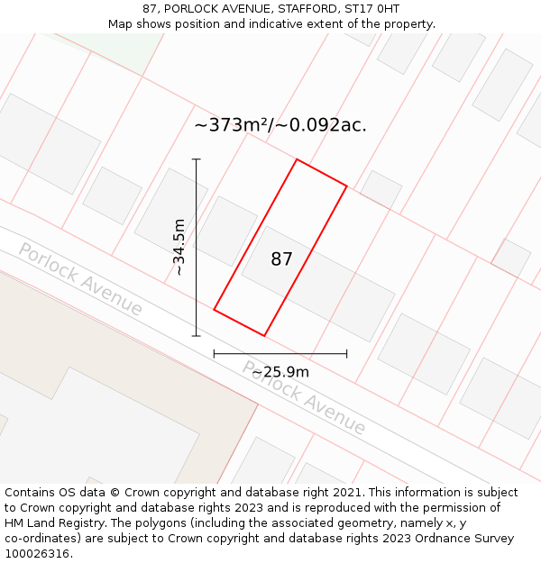 87, PORLOCK AVENUE, STAFFORD, ST17 0HT: Plot and title map