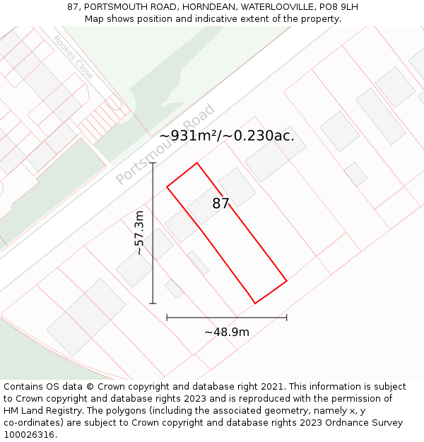 87, PORTSMOUTH ROAD, HORNDEAN, WATERLOOVILLE, PO8 9LH: Plot and title map