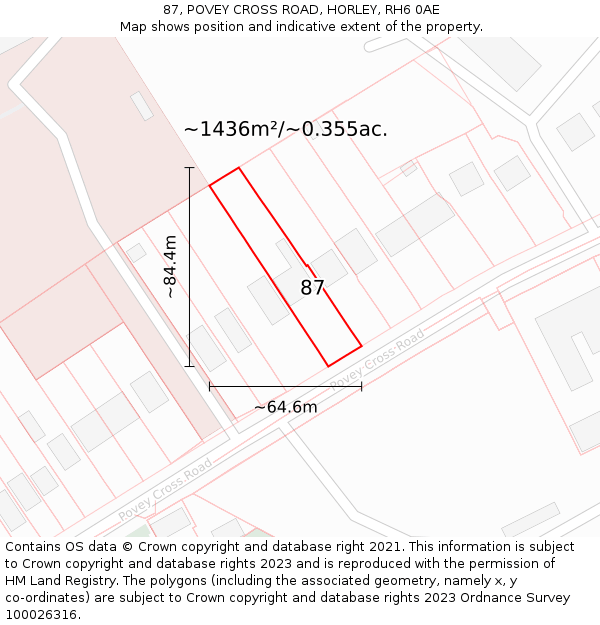 87, POVEY CROSS ROAD, HORLEY, RH6 0AE: Plot and title map