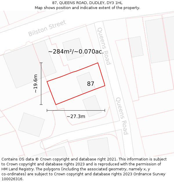 87, QUEENS ROAD, DUDLEY, DY3 1HL: Plot and title map