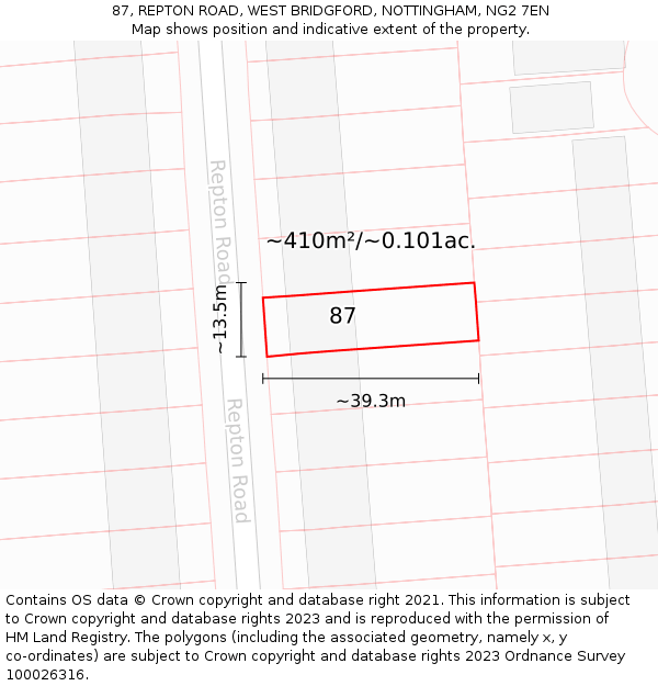 87, REPTON ROAD, WEST BRIDGFORD, NOTTINGHAM, NG2 7EN: Plot and title map