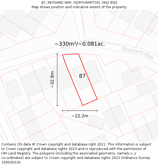 87, REYNARD WAY, NORTHAMPTON, NN2 8QS: Plot and title map