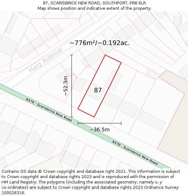 87, SCARISBRICK NEW ROAD, SOUTHPORT, PR8 6LR: Plot and title map