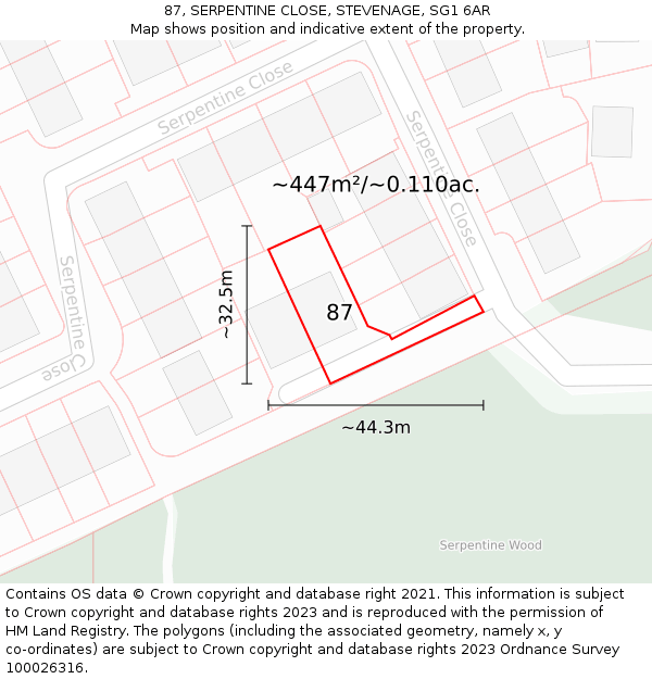 87, SERPENTINE CLOSE, STEVENAGE, SG1 6AR: Plot and title map