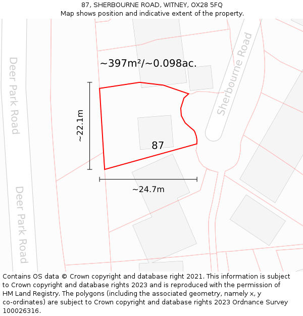 87, SHERBOURNE ROAD, WITNEY, OX28 5FQ: Plot and title map