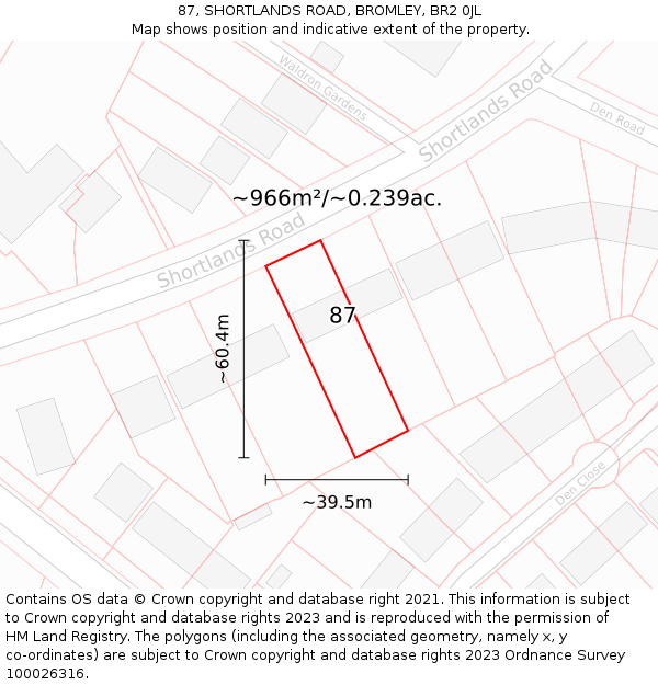 87, SHORTLANDS ROAD, BROMLEY, BR2 0JL: Plot and title map