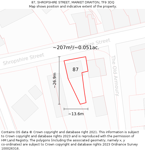 87, SHROPSHIRE STREET, MARKET DRAYTON, TF9 3DQ: Plot and title map