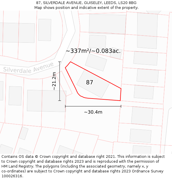 87, SILVERDALE AVENUE, GUISELEY, LEEDS, LS20 8BG: Plot and title map