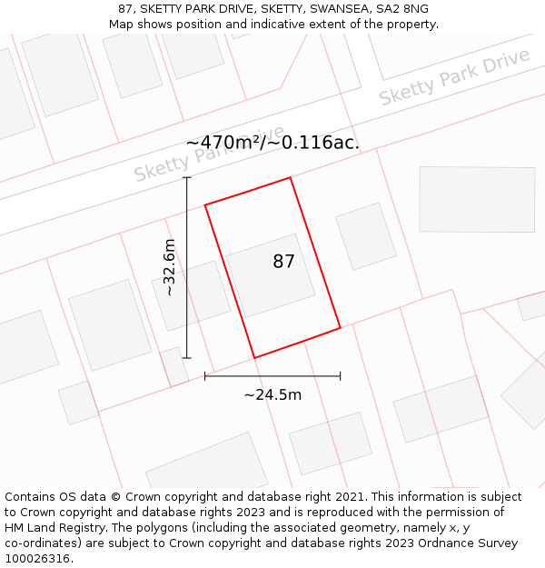 87, SKETTY PARK DRIVE, SKETTY, SWANSEA, SA2 8NG: Plot and title map