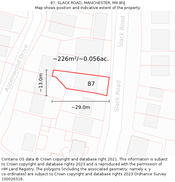 87, SLACK ROAD, MANCHESTER, M9 8NJ: Plot and title map