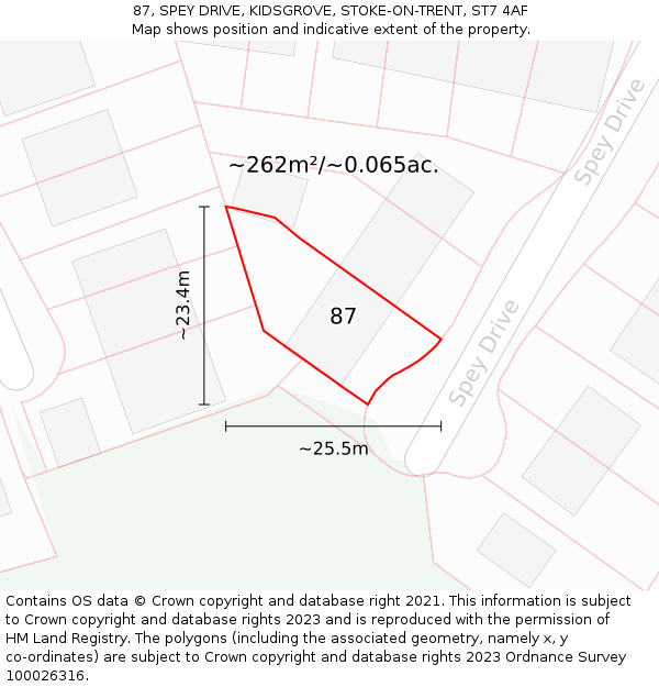 87, SPEY DRIVE, KIDSGROVE, STOKE-ON-TRENT, ST7 4AF: Plot and title map