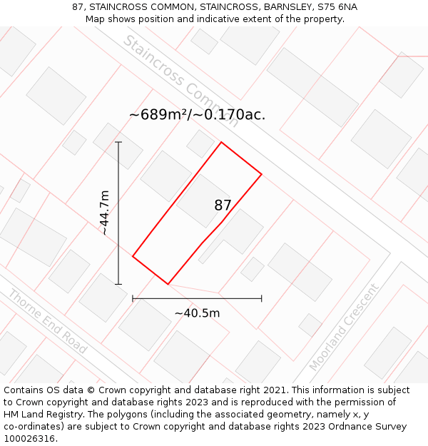 87, STAINCROSS COMMON, STAINCROSS, BARNSLEY, S75 6NA: Plot and title map