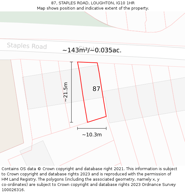 87, STAPLES ROAD, LOUGHTON, IG10 1HR: Plot and title map