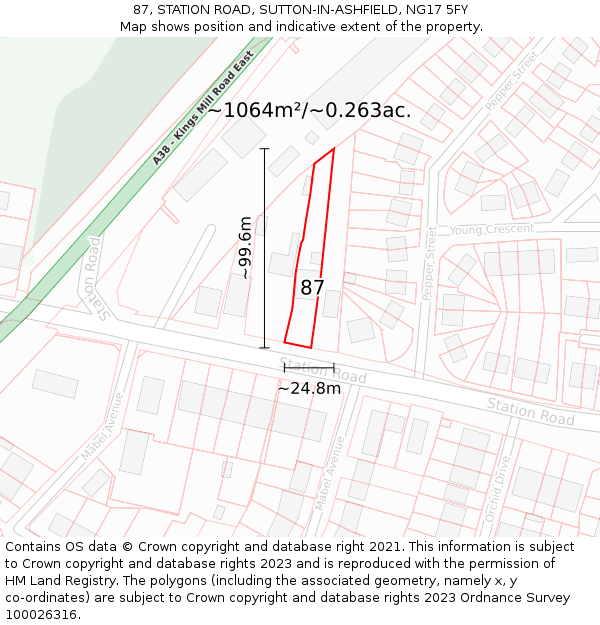 87, STATION ROAD, SUTTON-IN-ASHFIELD, NG17 5FY: Plot and title map