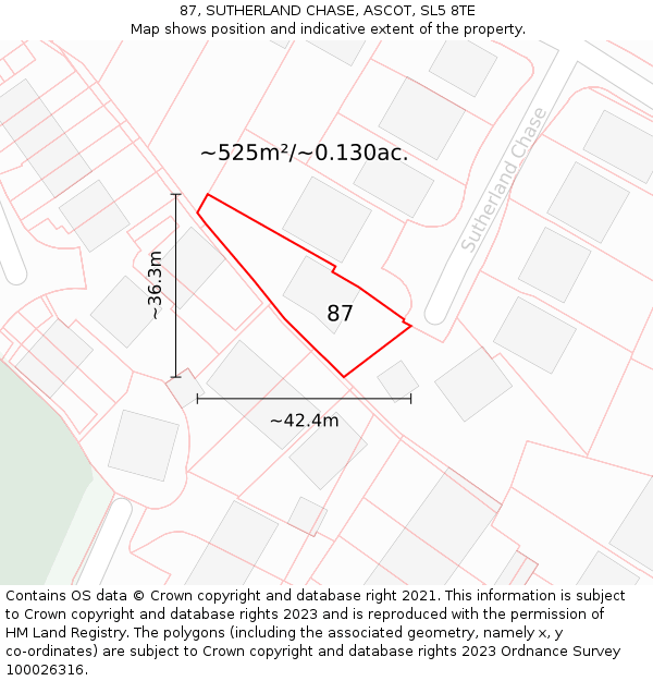 87, SUTHERLAND CHASE, ASCOT, SL5 8TE: Plot and title map