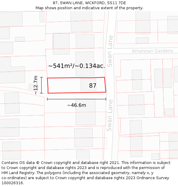 87, SWAN LANE, WICKFORD, SS11 7DE: Plot and title map