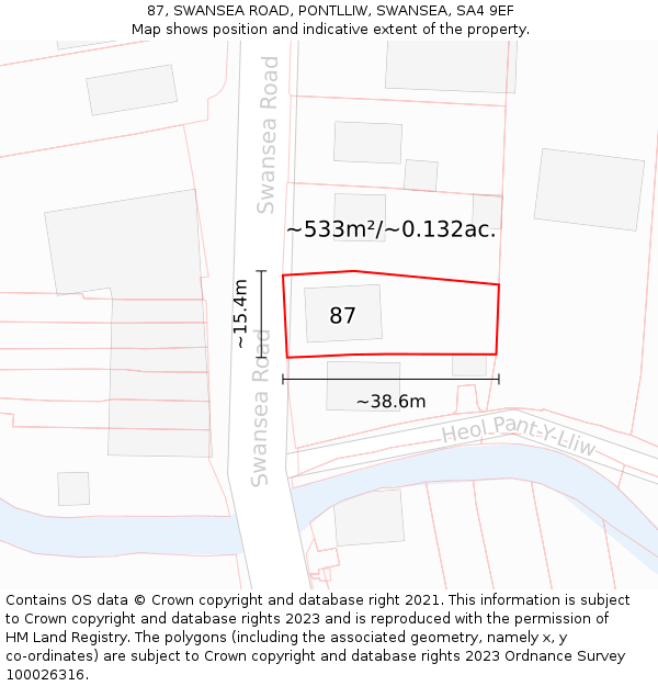 87, SWANSEA ROAD, PONTLLIW, SWANSEA, SA4 9EF: Plot and title map