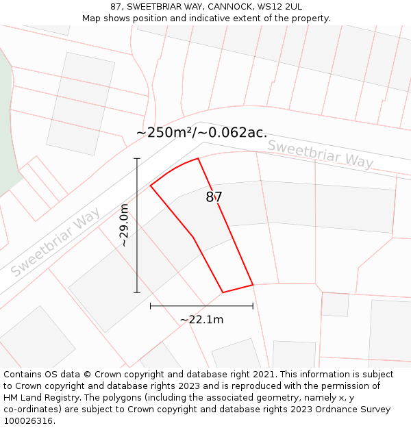 87, SWEETBRIAR WAY, CANNOCK, WS12 2UL: Plot and title map